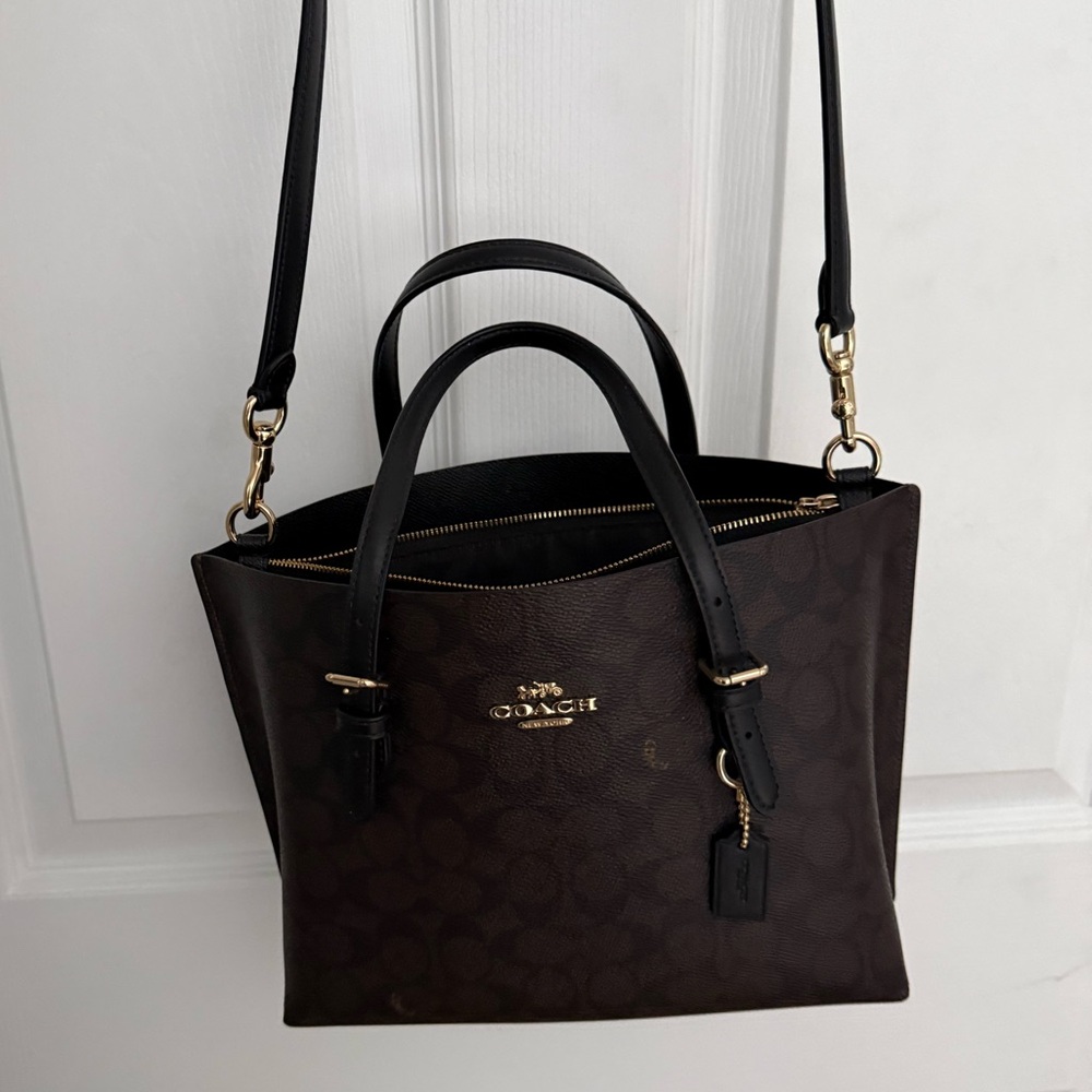 Coach Mollie Tote 25 – Signature Canvas with Brown & Black Leather